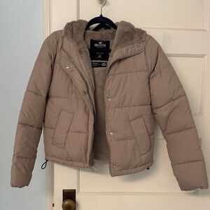 Hollister Beige-Taupe Quilted Hooded Puffer Jacket